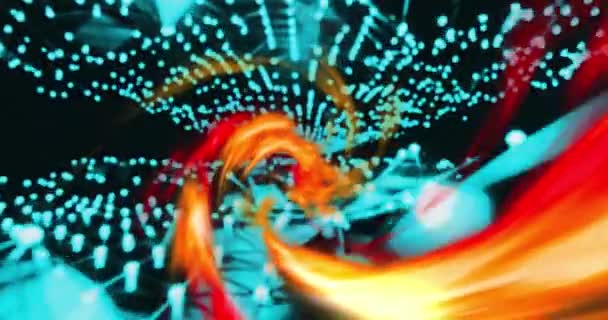 Kırmızı Turuncu Işık Siyah Arkaplanda Mavi Beyaz Işık Ağının Üzerinde — Stok video