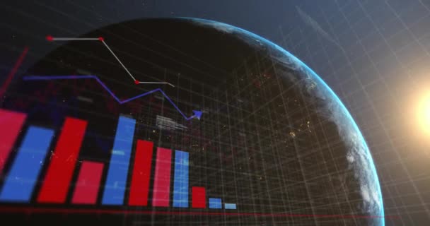 Animation Financial Data Processing Globe Global Business Finances Computing Data — Vídeo de Stock