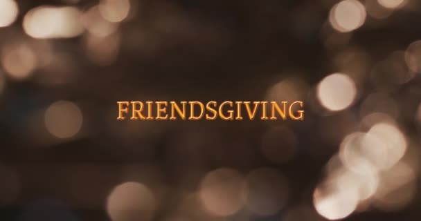 动画的友爱文字和闪烁的灯光在褐色背景上 感恩节 美国传统和庆祝概念数字生成的视频 — 图库视频影像