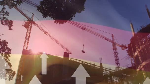Animación Flechas Blancas Bandera Alemania Sobre Sitio Construcción Negocios Globales — Vídeos de Stock