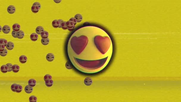 Animatie Van Social Media Hart Emoji Pictogrammen Gele Achtergrond Mondiale — Stockvideo