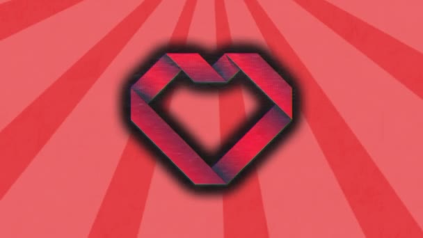 Анимация Эффекта Глюка Над Абстрактной Иконой Сердца Розовом Радиальном Фоне — стоковое видео