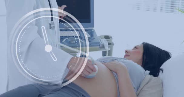 Fast Moving Hands Clock Caucasian Female Doctor Pregnant Patient Having — Stock Video