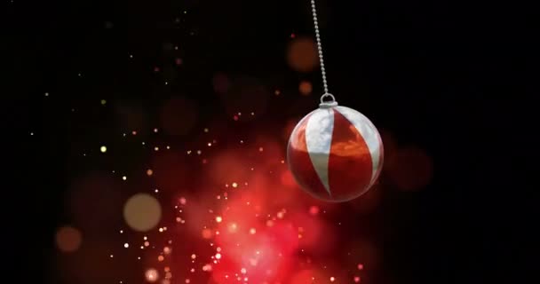 Анимация Рождественских Безделушек Снегопадов Красном Фоне Рождество Традиции Концепция Празднования — стоковое видео