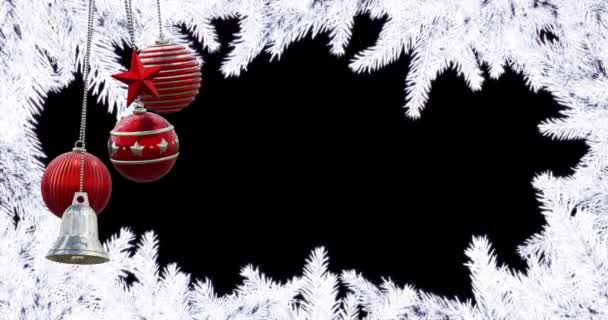 Animatie Van Kerstbal Decoraties Sparren Takken Achtergrond Kerst Traditie Viering — Stockvideo