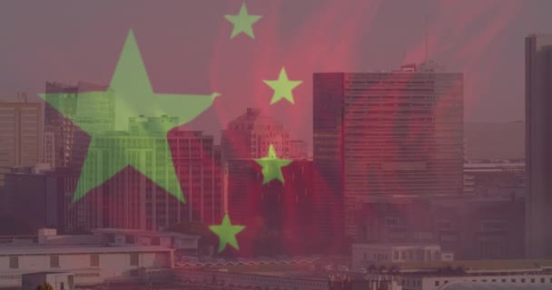 풍경에 중국의 국기의 애니메이션 글로벌 비즈니스 글로벌 디지털 방식으로 생성된 — 비디오