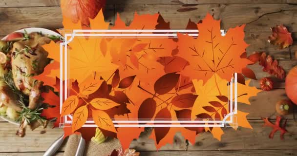 Animace Bílého Rámečku Podzimních Listí Pozadí Večeře Díkůvzdání Díkůvzdání Americká — Stock video
