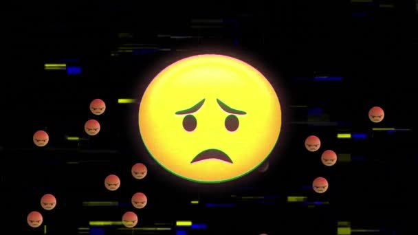Animatie Van Interferentie Emoji Iconen Zwarte Achtergrond Social Media Communicatie — Stockvideo