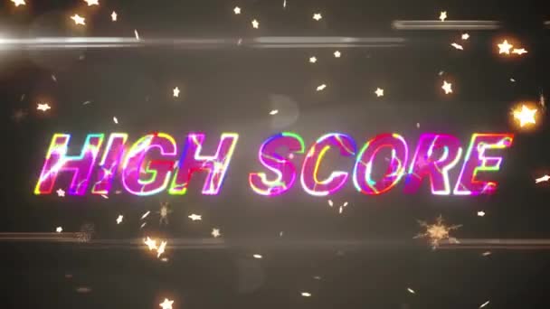Animation Von Highscore Text Und Mehreren Sternen Auf Schwarzem Hintergrund — Stockvideo