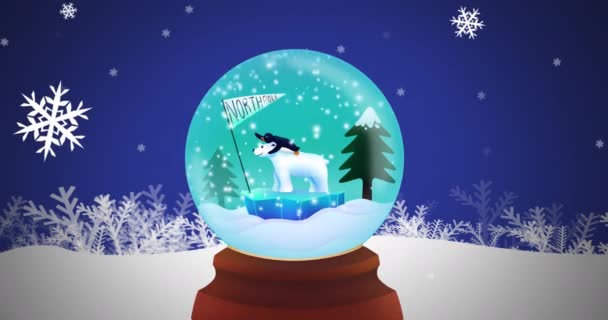 Animacja Świątecznych Dekoracji Kuli Śnieżnej Nad Zimowym Krajobrazem Boże Narodzenie — Wideo stockowe