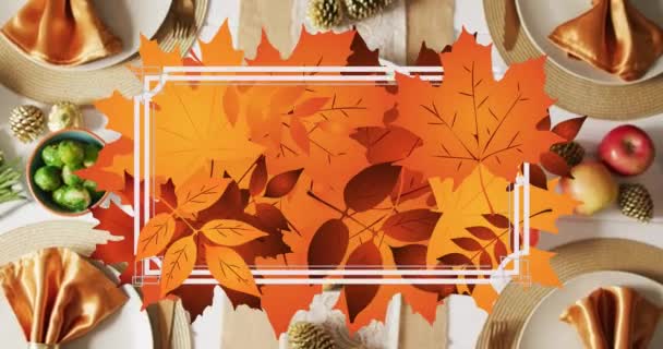 Animace Bílého Rámečku Podzimních Listí Pozadí Večeře Díkůvzdání Díkůvzdání Americká — Stock video