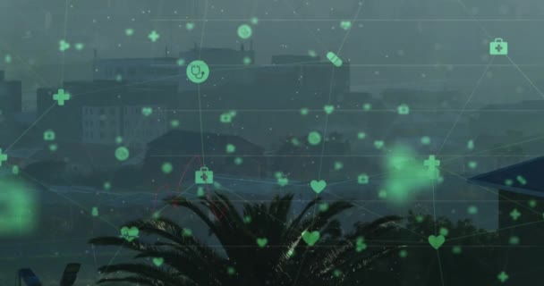Анимация Обработка Данных Городу Глобальный Бизнес Финансы Вычислительная Техника Концепция — стоковое видео