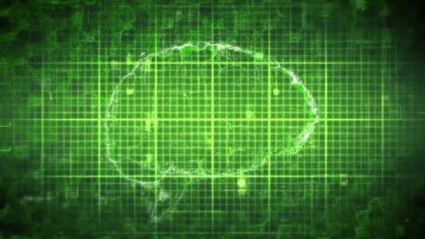 Monitor Latidos Verdes Sobre Cerebro Procesamiento Datos Ciencia Tecnología Corazón — Vídeo de stock