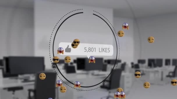 Animazione Piace Numero Crescente Con Icone Sopra Ufficio Social Media — Video Stock