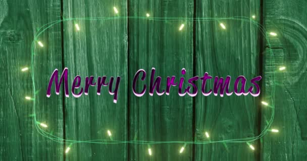 Animace Veselého Vánočního Textu Pohádkovými Světly Dřevěném Pozadí Vánoce Slavnost — Stock video