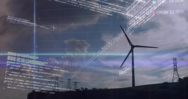 利用旋转风车对统计和股票市场数据进行动画处理 全球经济和可再生能源技术概念 — 图库视频影像