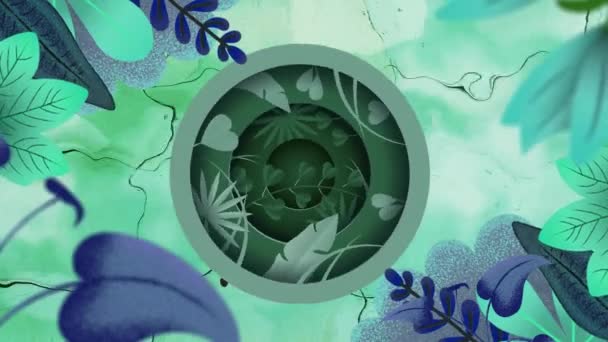 Braune Grüne Und Blaue Pflanzenblätter Über Rotierenden Kreisscanner Und Grüne — Stockvideo