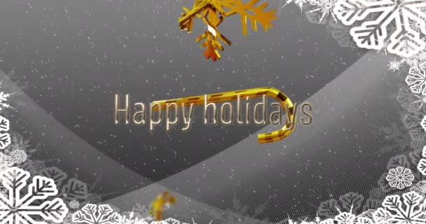 Анімація Тексту Щасливих Свят Різдвяних Цукерках Падають Сірий Фон Різдво — стокове відео