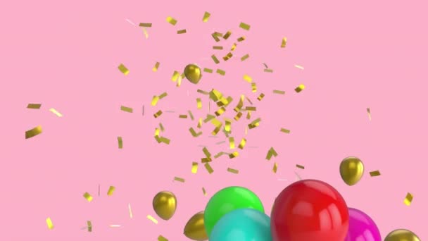 Animatie Van Veelkleurige Ballonnen Met Kopieerruimte Roze Achtergrond Verjaardag Feest — Stockvideo