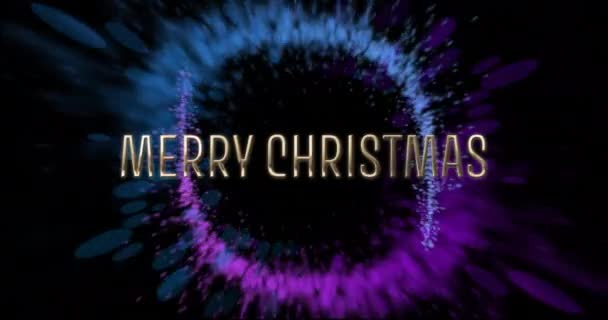 Анимация Веселого Рождественского Текста Над Светящимися Огнями Черном Фоне Рождество — стоковое видео