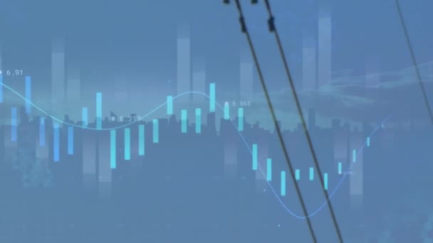 Animace Grafů Nad Nízkým Úhlem Pohledu Dráty Vysílací Věž Abstraktním — Stock video