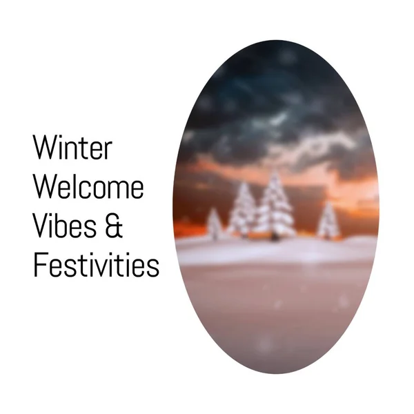 Samenstelling Van Winter Welkom Vibes Festiviteiten Tekst Winter Landschap December — Stockfoto