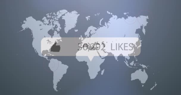 Animatie Van Sociale Media Tekst Gegevensverwerking Wereldkaart Wereldwijd Concept Voor — Stockvideo