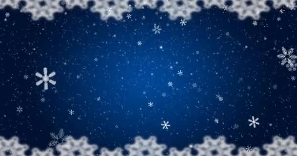Animáció Karácsonyi Hópelyhek Esik Kék Háttér Karácsony Hagyomány Ünnepség Koncepció — Stock videók