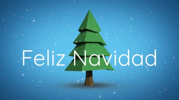 Animacja Felix Navidad Tekst Śnieg Spada Przędzenie Choinki Niebieskim Tle — Wideo stockowe