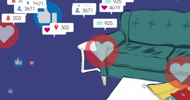 Animazione Social Media Come Amore Icone Numeri Sfondo Viola Concetto — Video Stock