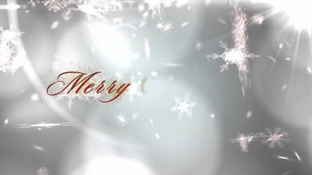 Animatie Van Vrolijke Kersttekst Sneeuw Vallende Achtergrond Kerst Traditie Viering — Stockvideo