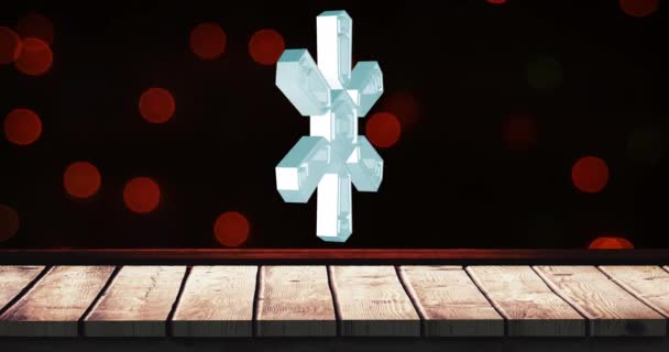 Animatie Van Sneeuwvlok Kerstversieringen Rode Vlekken Houten Ondergrond Kerst Traditie — Stockvideo