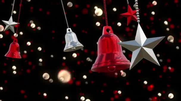 Анимация Рождественских Безделушек Украшает Мерцающие Пятна Черном Фоне Рождество Традиции — стоковое видео