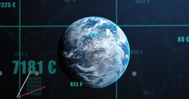 Animación Del Procesamiento Datos Financieros Todo Mundo Computación Global Interfaz — Vídeo de stock