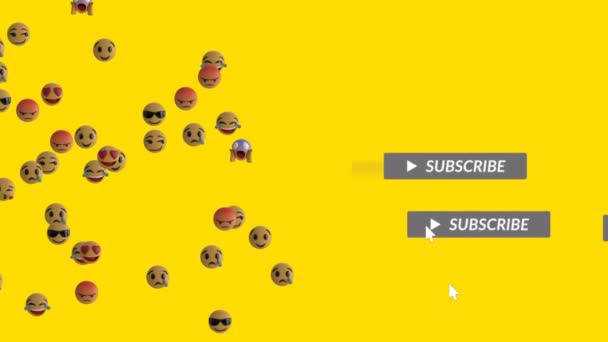 Animatie Van Social Media Teksten Met Emoji Iconen Gele Achtergrond — Stockvideo