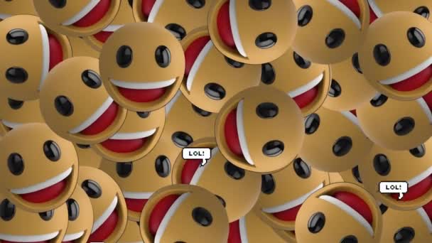 Animatie Van Emoji Iconen Spraakbelletjes Met Lolteksten Grijze Achtergrond Social — Stockvideo