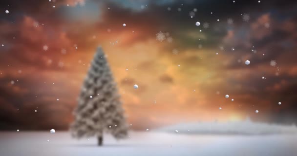 Анимация Снега Падающего Рождественские Зимние Пейзажи Фоне Деревьев Рождество Традиции — стоковое видео