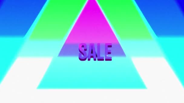 Animation Des Verkaufstextes Über Neonfarbenem Dreieck Und Leuchtenden Punkten Globales — Stockvideo