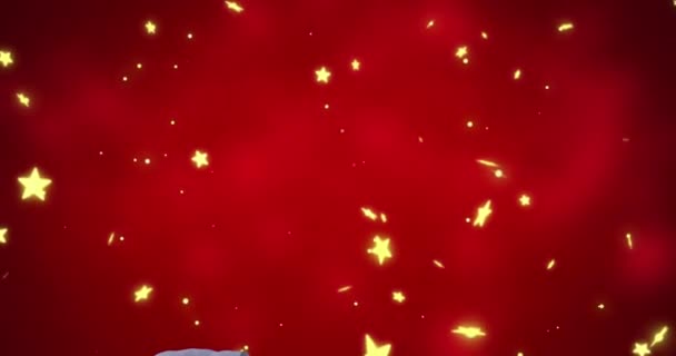 Изображение Дома Звезды Падающей Зимней Сцене Красном Фоне Рождество Традиции — стоковое видео