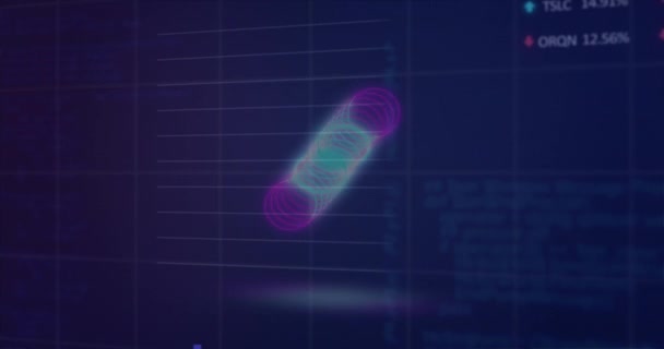 Animacja Neonowych Kształtów Spiralnych Płynnym Wzorze Nad Statystycznym Procesem Przetwarzania — Wideo stockowe