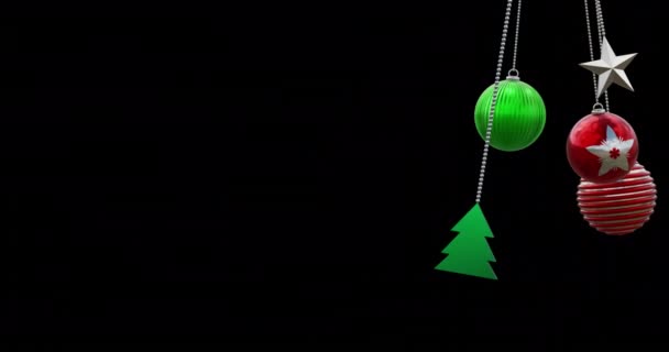 Animação Baubles Natal Decorações Sobre Fundo Preto Natal Tradição Conceito — Vídeo de Stock