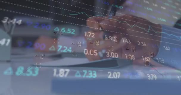 Анимация Обработки Данных Фондового Рынка Отношению Среднему Разряду Бизнесменов Делающих — стоковое видео