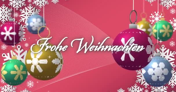 Animazione Frohe Weinhnachten Testo Sopra Baubles Natale Sfondo Rosa Natale — Video Stock
