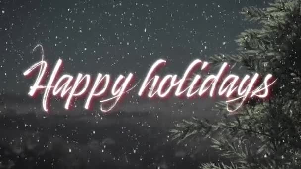 冬の風景を背景にしたハッピーな休日のテキストのアニメーション クリスマス お祝いのコンセプトデジタル生成ビデオ — ストック動画