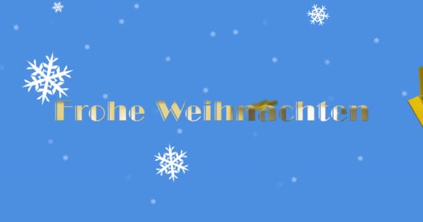 Animatie Van Frohe Wihnachten Tekst Kerstcadeaus Blauwe Achtergrond Kerst Traditie — Stockvideo