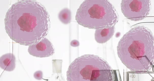 Animation Roter Blutkörperchen Über Laborschüsseln Auf Weißem Hintergrund Wissenschaft Forschung — Stockvideo