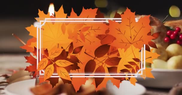 Animação Moldura Branca Folhas Outono Sobre Fundo Jantar Ação Graças — Vídeo de Stock