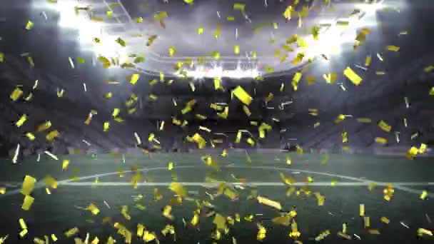 Futbol Stadyumunun Manzarasına Karşı Düşen Altın Konfetilerin Animasyonu Spor Turnuvası — Stok video