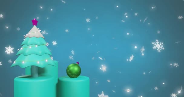 Animáció Karácsonyfa Süti Felett Esik Kék Háttér Karácsony Hagyomány Ünnepség — Stock videók