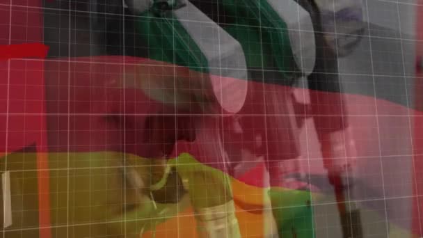 Изображение Красного Барана Обработка Данных Флаг Германии Над Заправкой Глобальный — стоковое видео